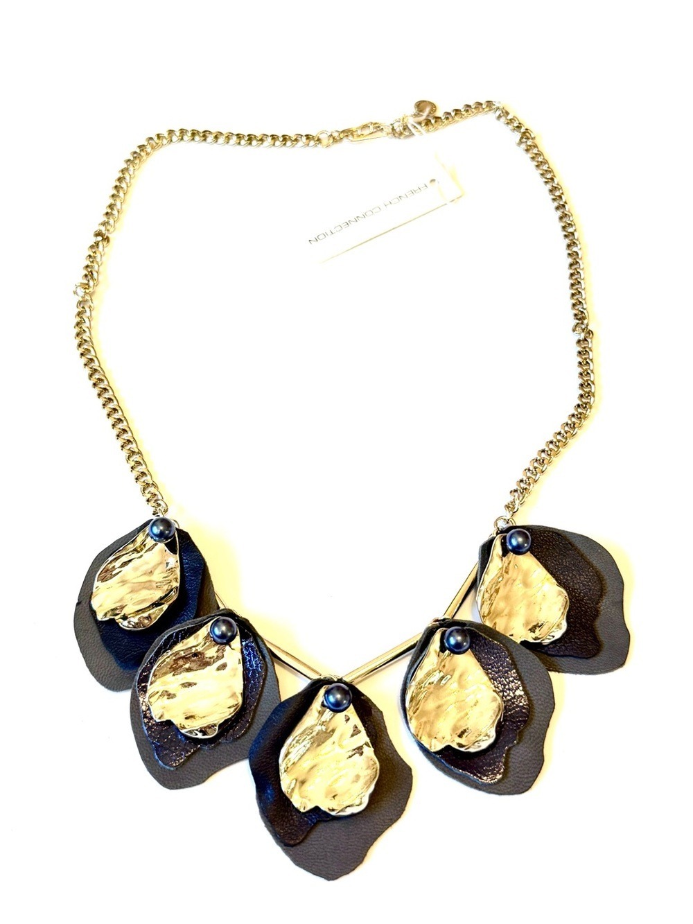 FRENCH CONNECTION Purple Gold Flower Petal Bib Necklace
